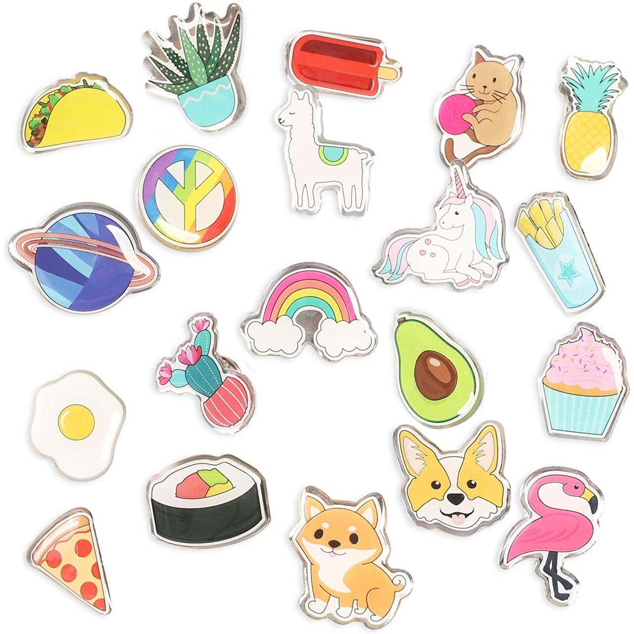 Bright Creations 20 Pieces Cute Enamel Lapel Pins Set Cartoon Brooch Badge with Assorted Colorful Designs